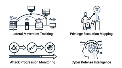Cybersecurity concepts illustrated with icons and diagrams. © Bang