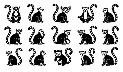 Ring Tailed Lemur Silhouette Vector Collection for Wildlife Branding © MdShafikul