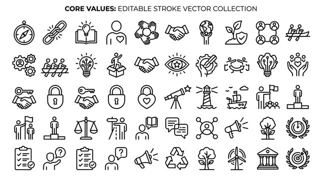 Core values, business icon set vector isolated on White Background