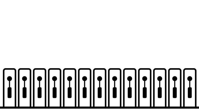 Outline icon of a row of vertical bars resembling piano keys or an audio equalizer used for sound frequency visualization suitable for modern digital