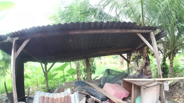 rickety hut is leaning