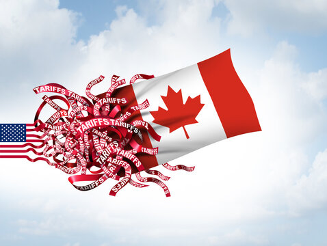 US Tariffs on Canada Crisis and US Canada trade war as Washington Ottawa tariff disputes over Canadian liquor and dairy imports exports and trade restrictions causing North American economic uncertain