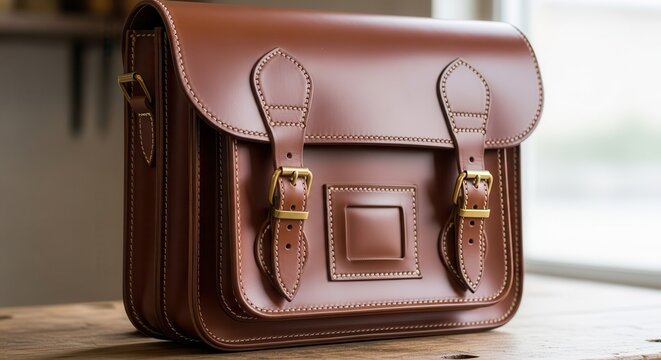 Brown Leather Artisan Satchel Bag with Buckles