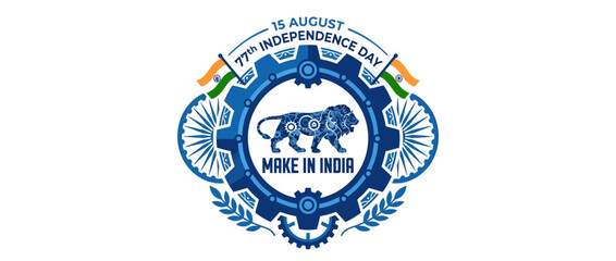 Fototapeta premium National Emblem Lion with Gears and Flags Celebrate Independence