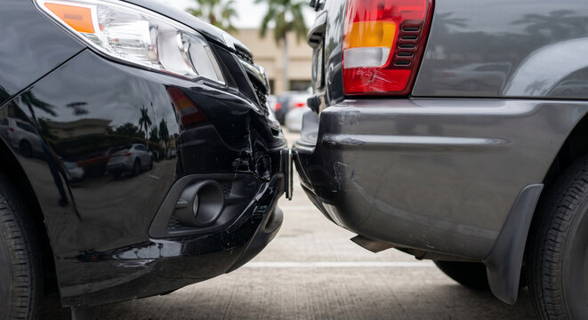 Minor rear end car collision in a parking lot