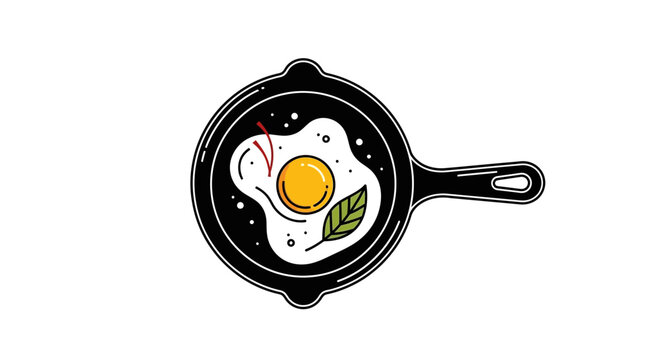 Minimalist Illustration Of Fried Egg In A Frying Pan On White Background