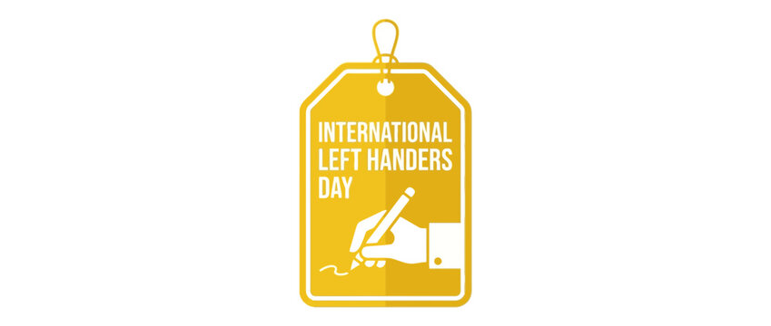 Left Handers Day Celebration Tag with Writing Hand