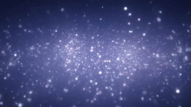 Dark blue background, featuring a central, horizontal cluster of, glowing white particles, stardust, and soft, light bokeh