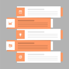 Fototapeta premium Infographic banner option list button interface illustration isolated layout. Orange and white minimalist business step timeline template with icons for design graphic copy space