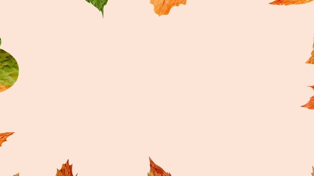 Watercolor Autumn Leaves Animated Background with Copy Space. Fall Seasonal Nature Frame.
