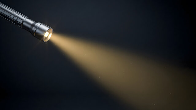 A bright flashlight shining a warm beam of light into the dark void
