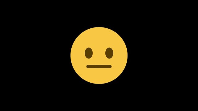 Animated neutral face emoji icon, motion graphic loop of straight face, poker face, unimpressed expression, no comment reaction, and bored emotion isolated on dark background.