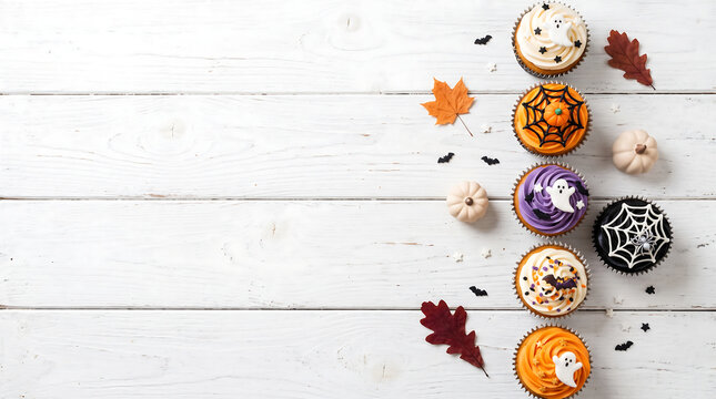 Halloween cupcake on wooden plank