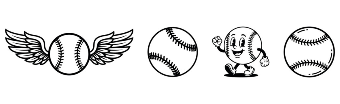 Baseball ball with wings, sports equipment, flying ball, classic sport design.