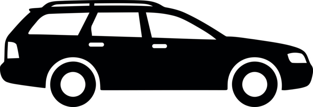 Black silhouette icon of a generic station wagon family car profile view