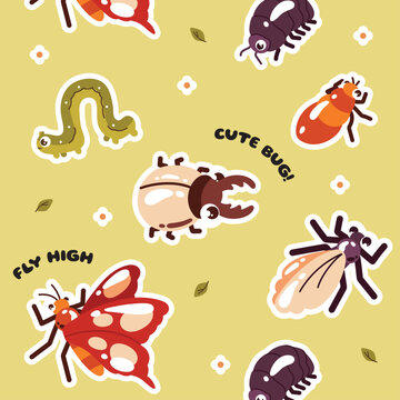 Cute insect stationery set featuring seamless pattern