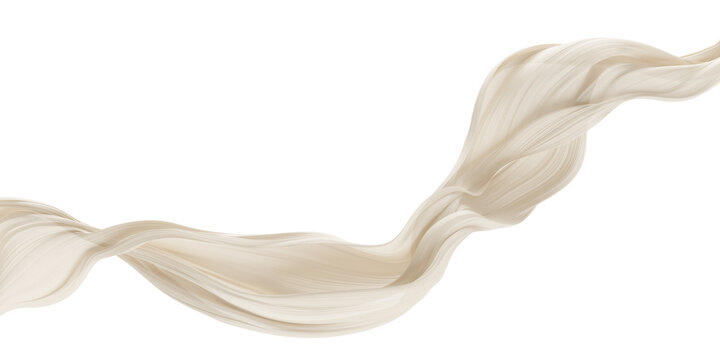Luxury ivory sheer pleated chiffon fabric flowing isolated on transparent background with copy space 3D render