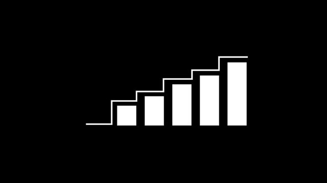 minimalist business growth bar chart icon animation on black background with rising graph for financial success and data analytics