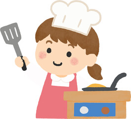 Cute Child Cooking Vector Illustration