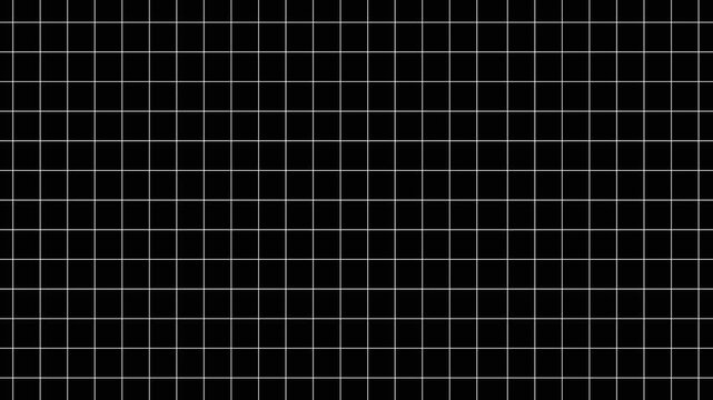Minimalist white grid pattern on black background, abstract geometric motion for digital and technology presentations