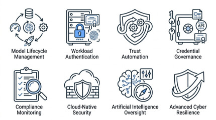 Cybersecurity concepts and icons for digital protection and data security. © pramona