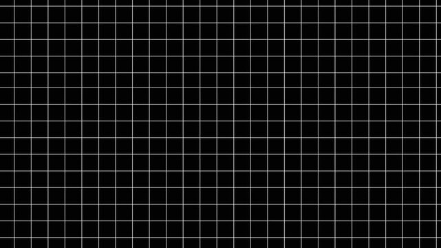 Minimalist white grid pattern on black background, abstract geometric motion for digital and technology presentations