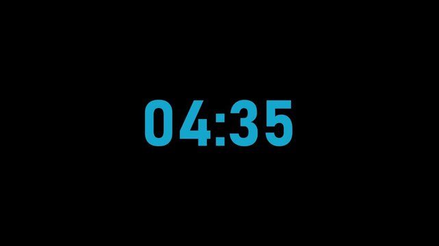 Minimalist digital countdown timer with cyan numbers on black background, for event openers, clock