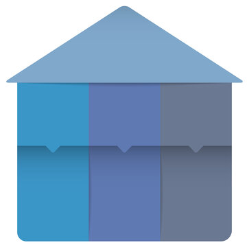 Infographic template designed in the shape of a house with three vertical numbered columns, ideal for presenting real estate stages or home related project data