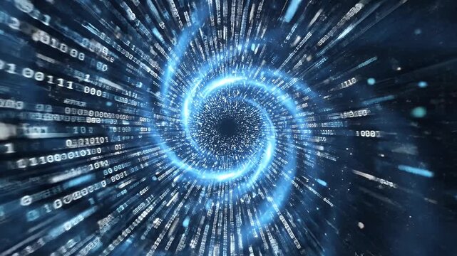 A digital vortex with streaks of binary code and light