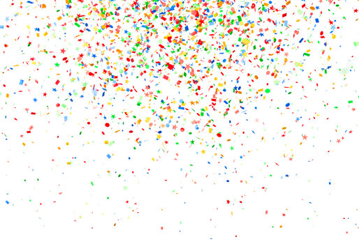 Falling colorful confetti celebration overlay isolated on transparent background.


