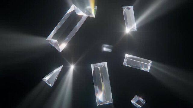 Transparent prisms refracting light and creating colorful spectrum effects