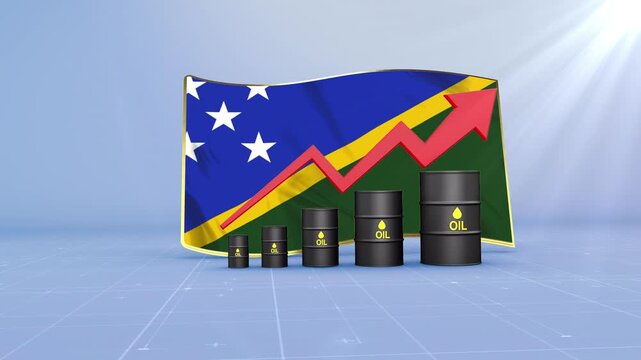 Solomon Islands Oil Price Rising with Oil Barrels Upward Red Arrow and 3D Financial Data Visualization Graphs for Economy and Business Concept