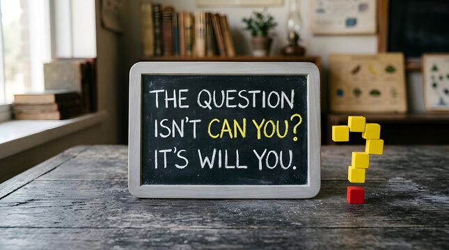 Motivational quote on small chalkboard about willpower with captures inspirational message about determination written chalkboard encouragement