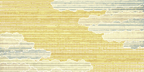 Fototapeta na wymiar Vintage textured clouds illustration with striped yellow background