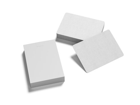 Blank playing cards stacks and box packaging mockup with realistic shadows