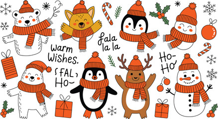 Festive holiday animals with winter accents and silhouette elements © MdSumon