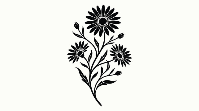 Black daisies flower branch