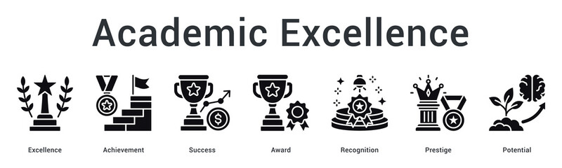 Naklejka premium Academic excellence banner web icon celebrates achievement and success through award recognition and prestige.