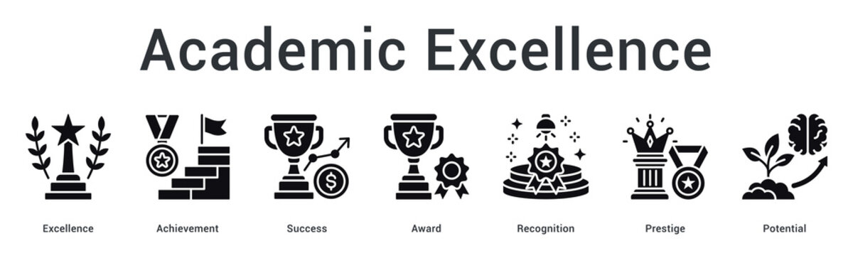 Academic excellence banner web icon celebrates achievement and success through award recognition and prestige.