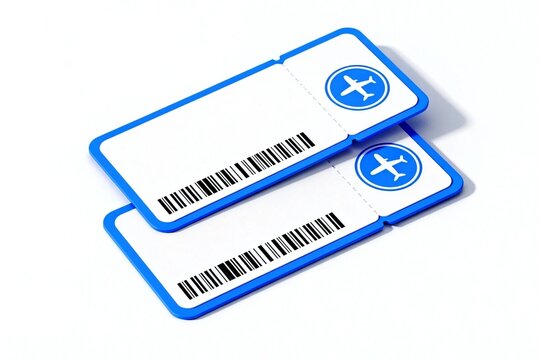 Blue Airplane Tickets with Barcodes on White
