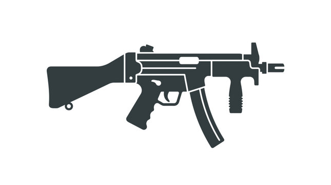 Tactical submachine gun silhouette isolated on white background