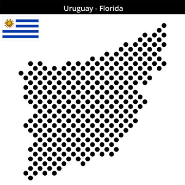 Map of Uruguay region Florida in larger cross shaped dots
