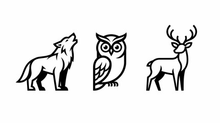 Obraz premium Wild Animal Outline Icons Set Black Line Vector on White Background