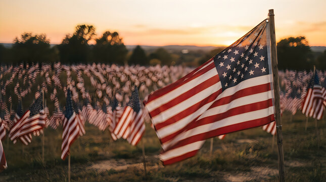 Honoring heroes a powerful veterans day image of american flags at sunset remembrance and gratitude