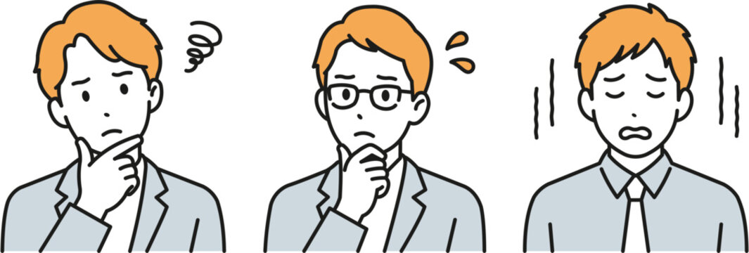 Illustration set of a young businessman experiencing confusion anxiety and shock.