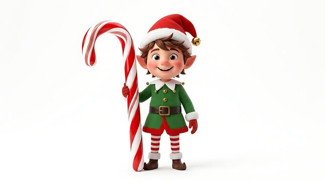 Cheerful elf with candy cane a festive 'merry christmas' illustration
