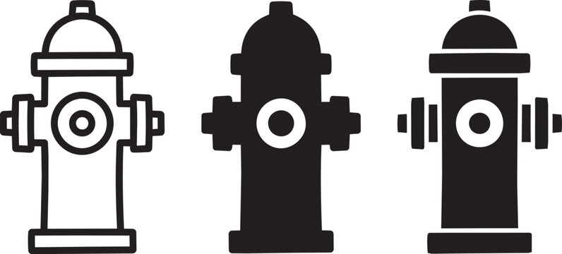 Set of fire hydrant icons, vector illustration of firefighting equipment in outline and solid styles. Set vector.