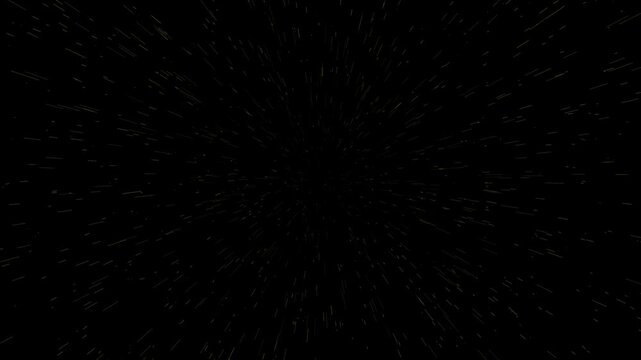 Abstract hyperspace star jump effect with fast moving light streaks on black background.