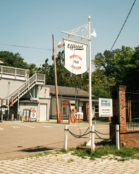 Inspection station sign at Cichys Garage, Williamsburg, Massachusetts