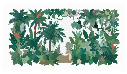 Luxury Tropical Forest Mural Background with Exotic Trees and Botanical Landscape Vector Illustration © Murad